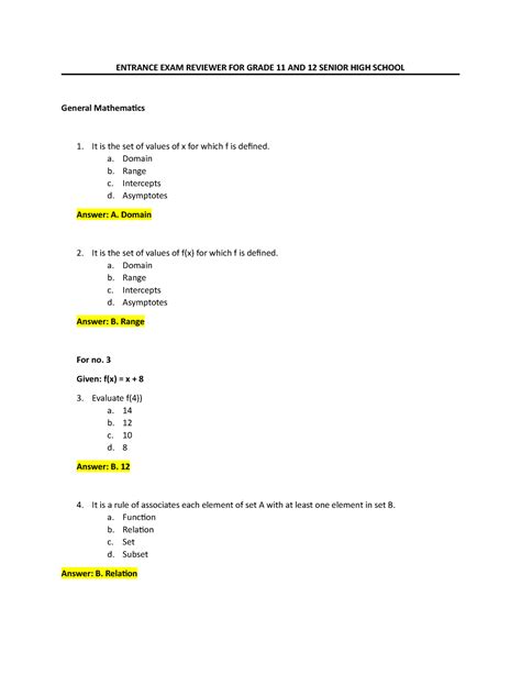 high school entrance exam reviewer